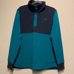 North Face pull over. Color block blue and teal